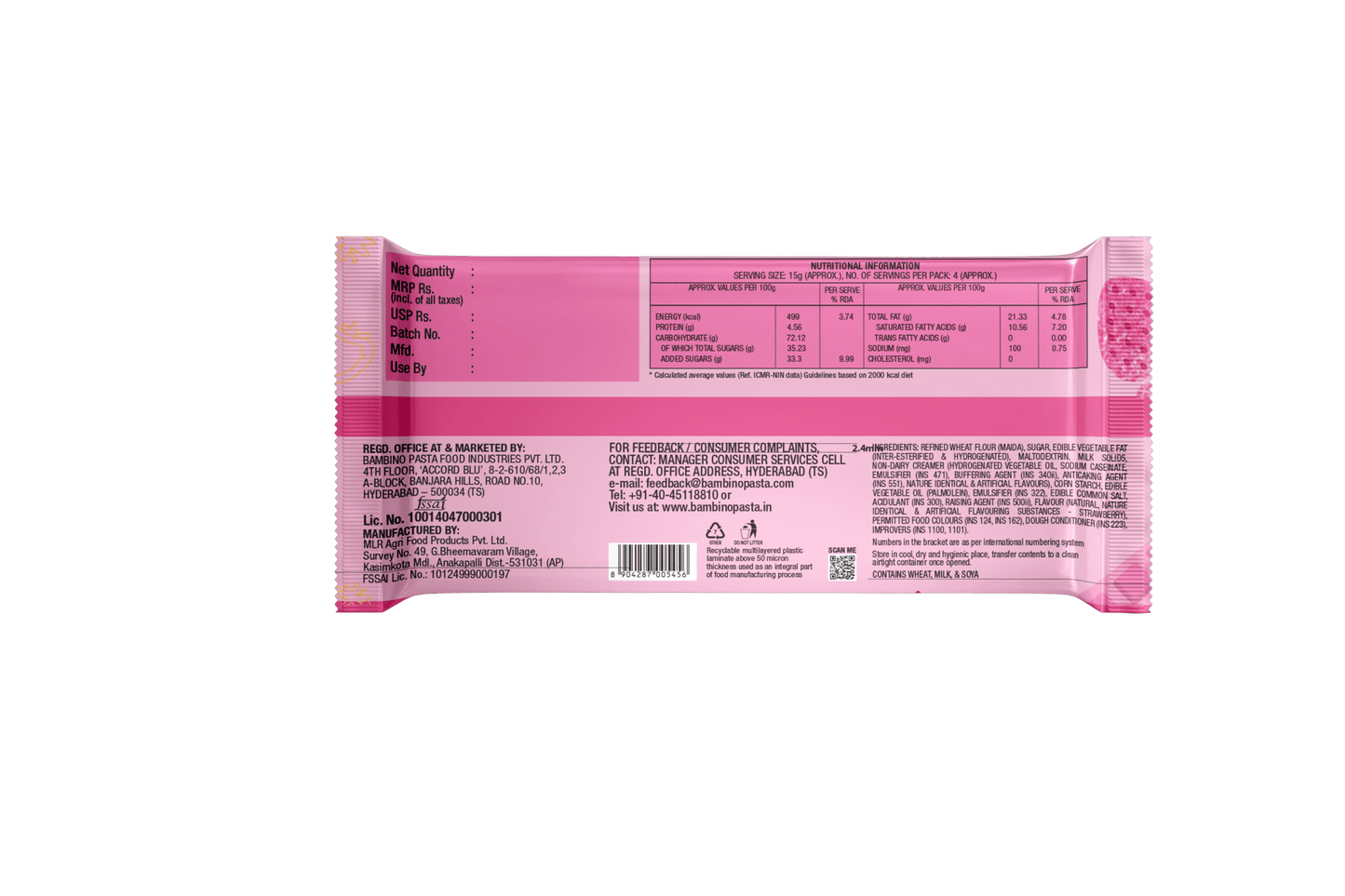 Amore Strawberry Wafers - Bambino Pasta