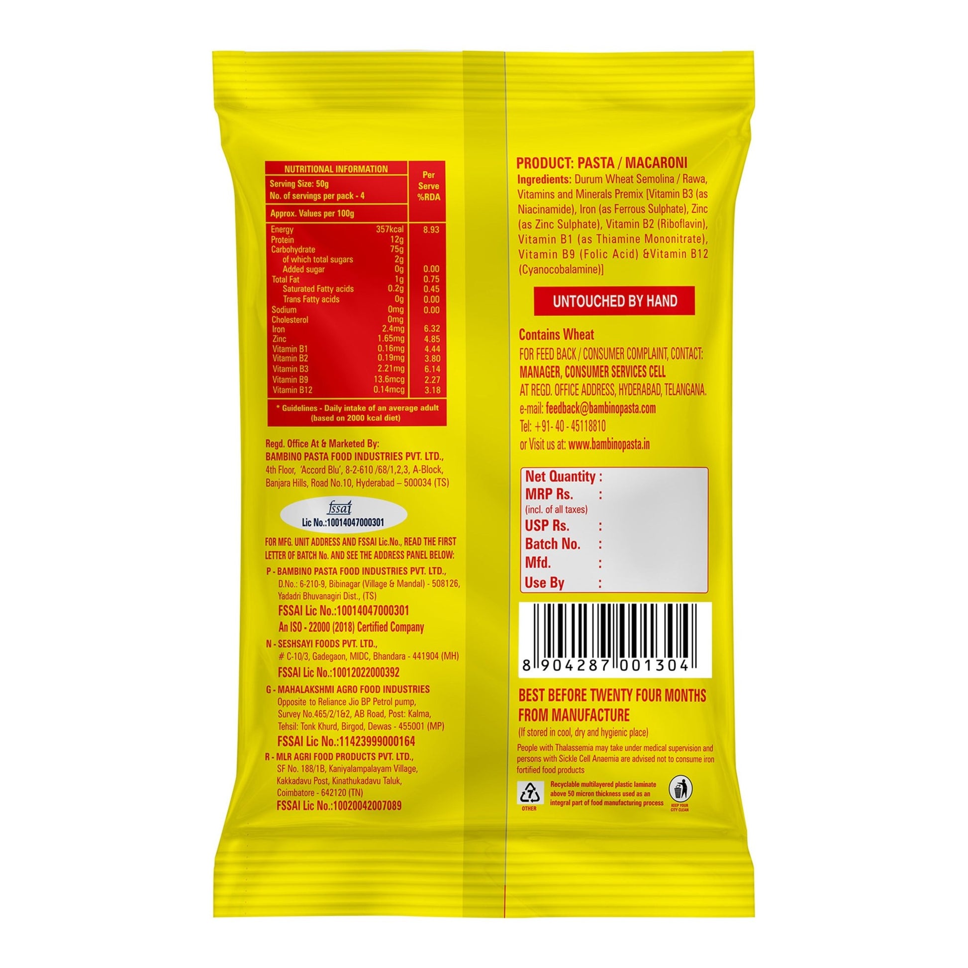 Bambino Nutraawell Pasta Macaroni (Shell) - Bambino Pasta