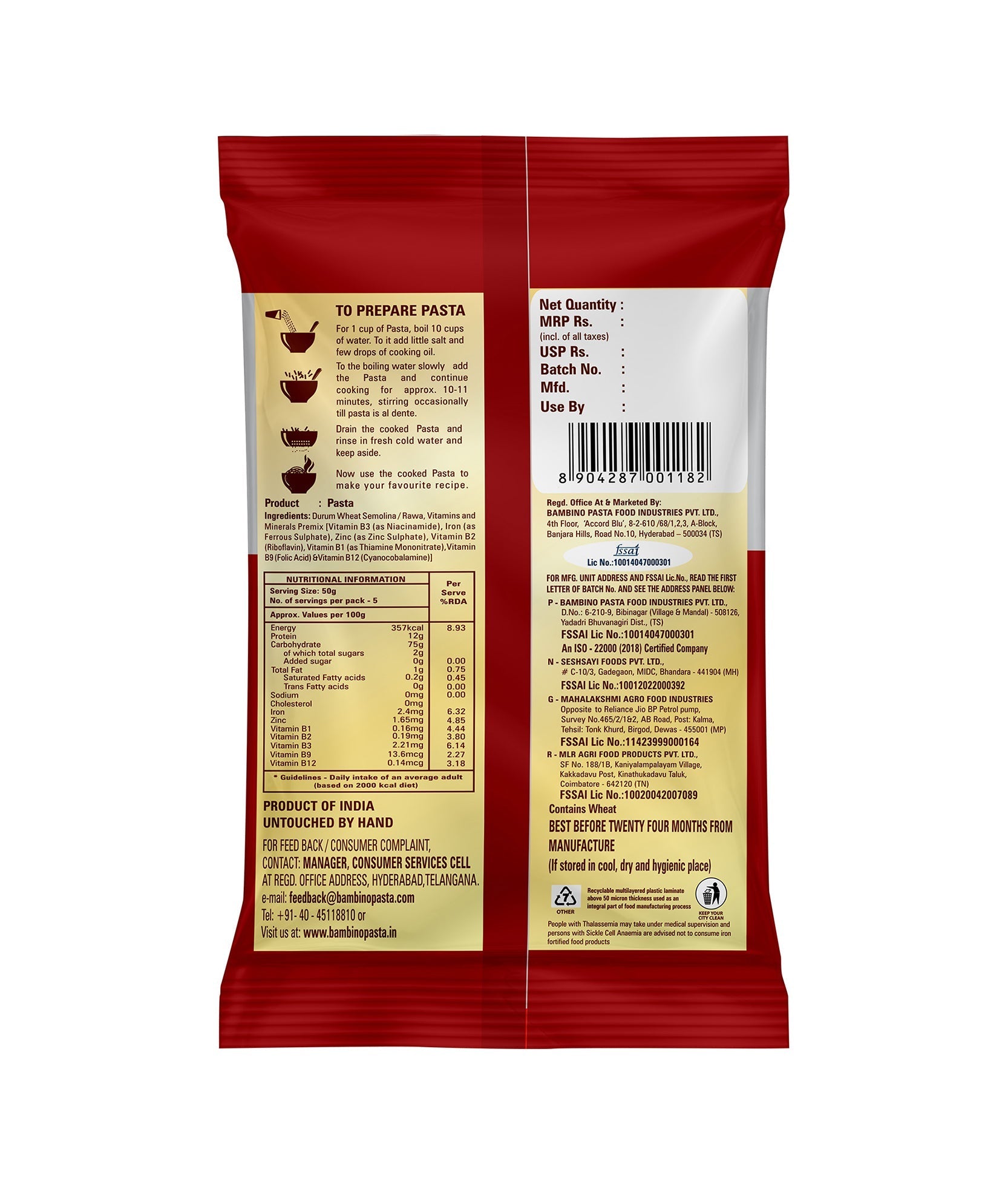 Bambino Nutraawell Premium Pasta (Penne) - Bambino Pasta