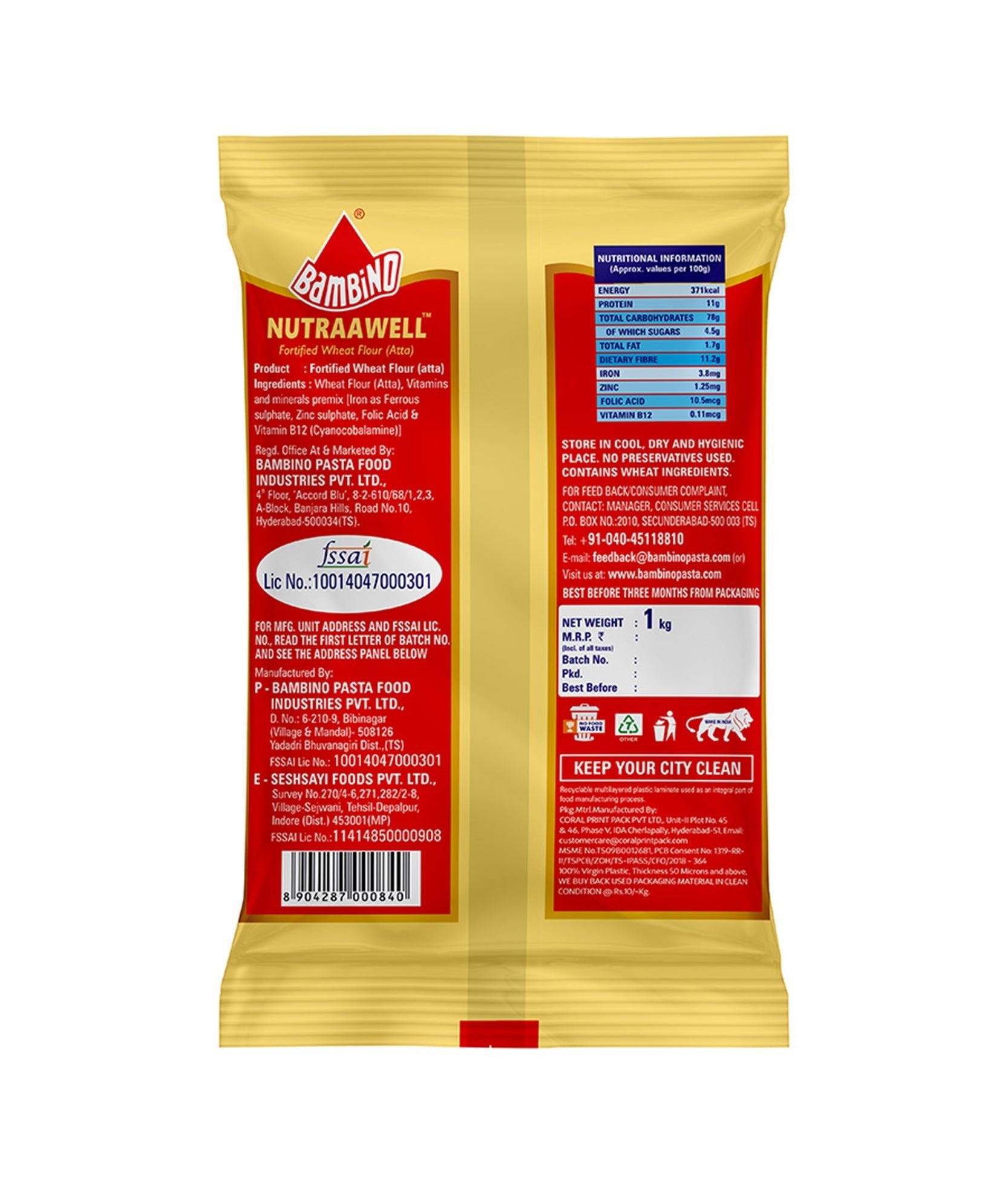 Bambino Nutraawell Fortified Wheat Flour (Atta) - Bambino Pasta