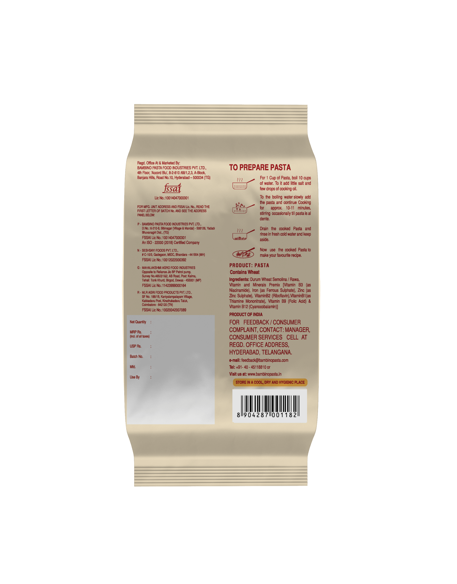 Bambino Nutraawell Premium Pasta (Penne) - Bambino Pasta