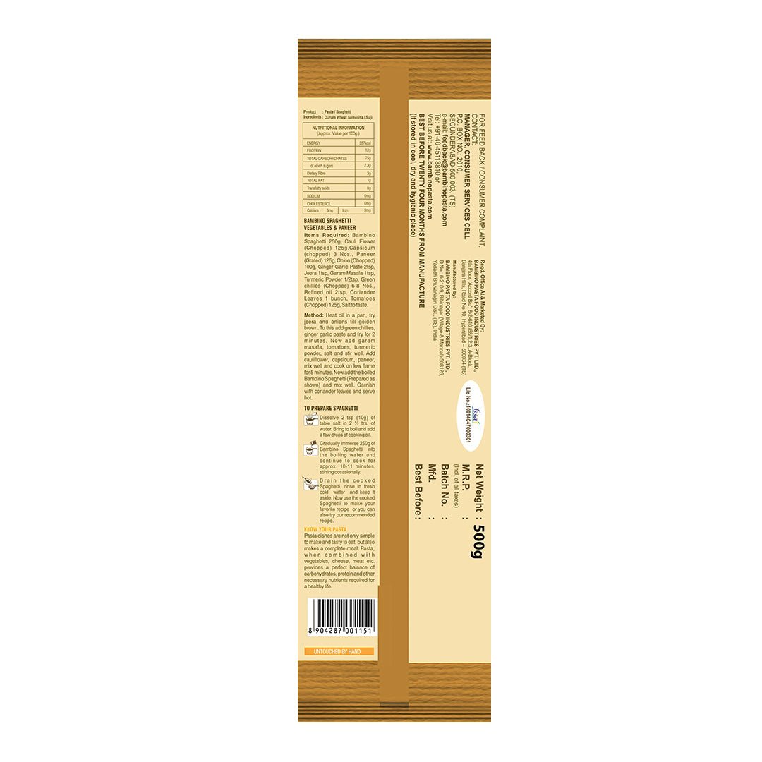 Bambino Premium Pasta (Spaghetti) - Bambino Pasta